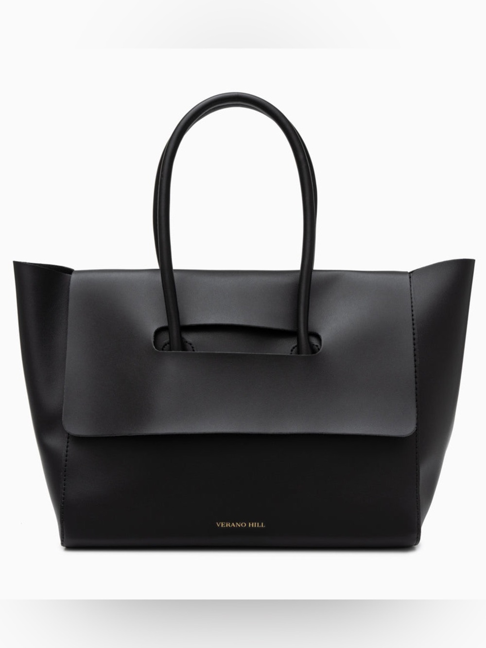 Verano Hill Katherine Retro Tote Bag Black Vegan Leather Structured Handbag
